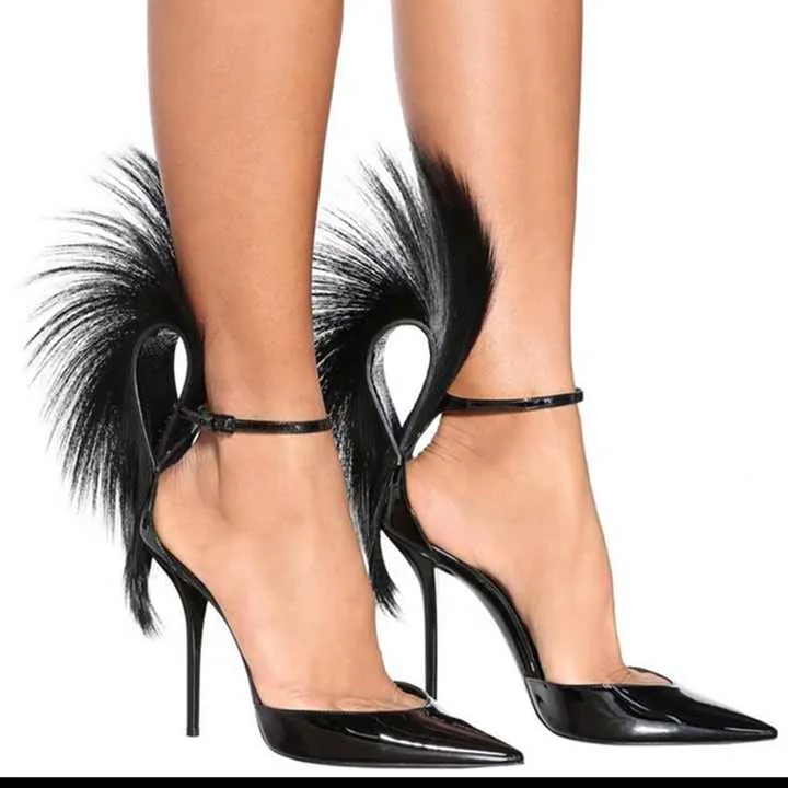 أحذية نسائية عالية الجودة من الفرو والريش والألماسHigh Quality Women's Fur, Feather and Diamond Shoes