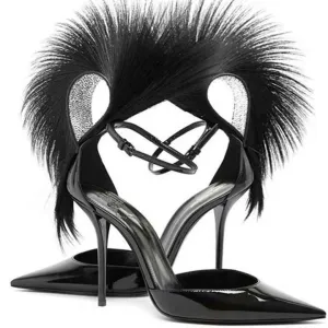 أحذية نسائية عالية الجودة من الفرو والريش والألماسHigh Quality Women's Fur, Feather and Diamond Shoes