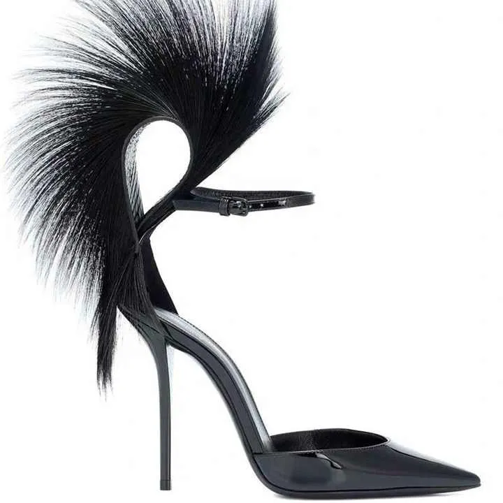 أحذية نسائية عالية الجودة من الفرو والريش والألماسHigh Quality Women's Fur, Feather and Diamond Shoes