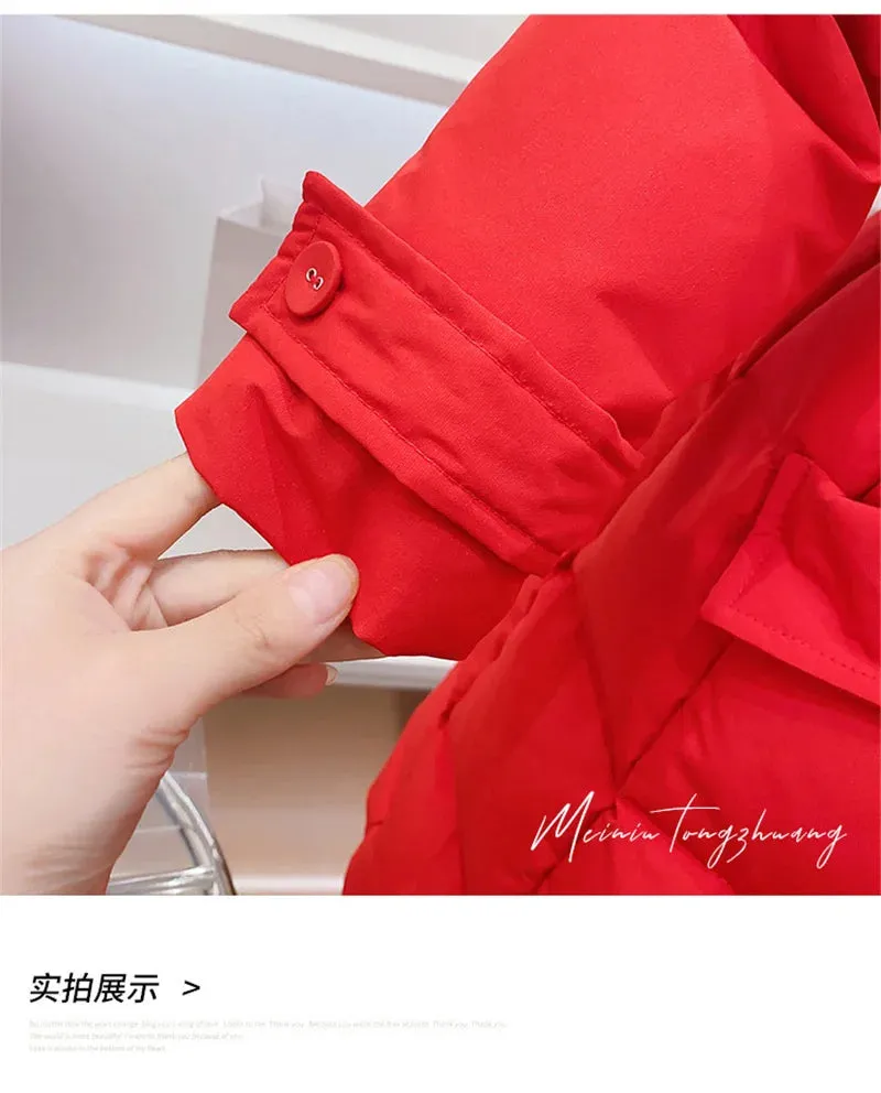 2023 New Thick Warm Long Coats Children's Outdoor Clothes Winter Jacket For Girls Fashion Hooded Outerwear Kids Cotton Parkas