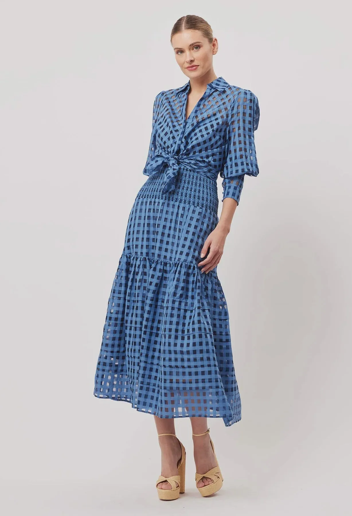 Antiqua cotton silk check skirt - laguna
