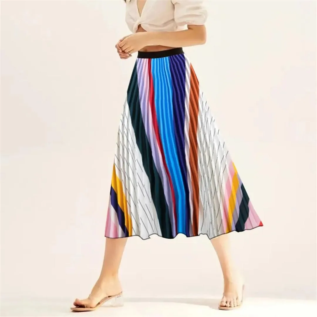 Dot Print Pleated Skirt for Women Elastic High Waist A-Line Skirts Midi Long Skirt