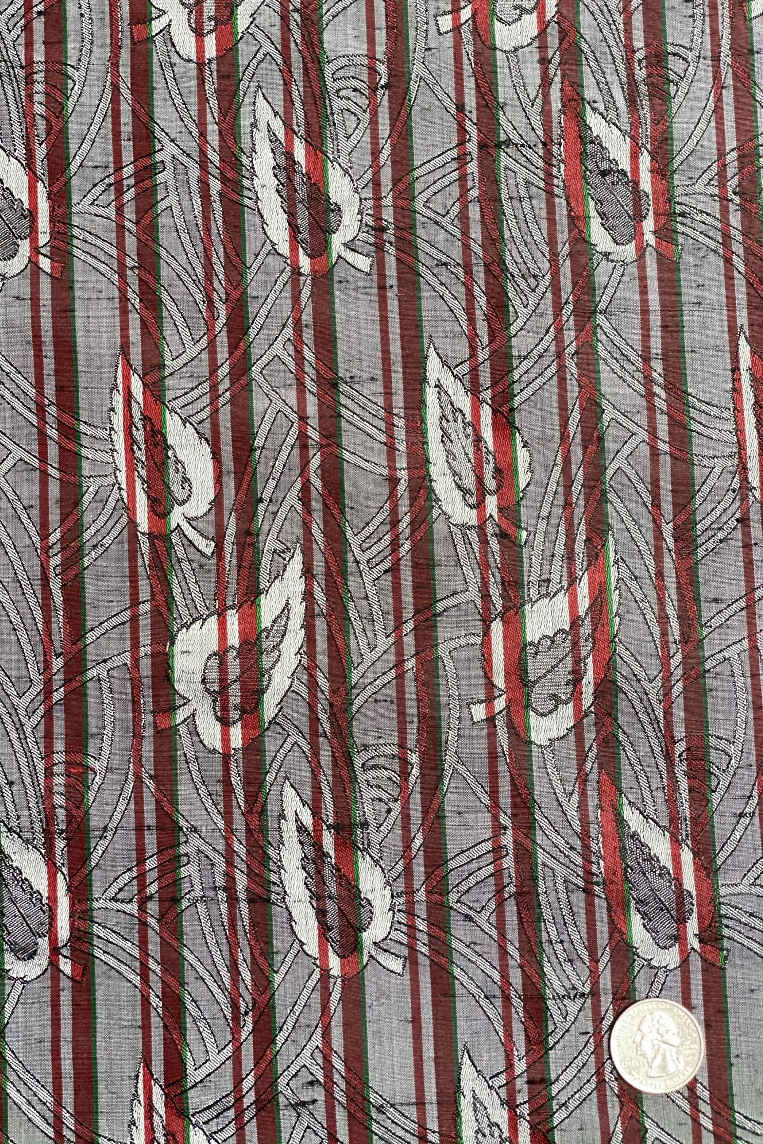 Gray Red 121ac Silk Jacquard