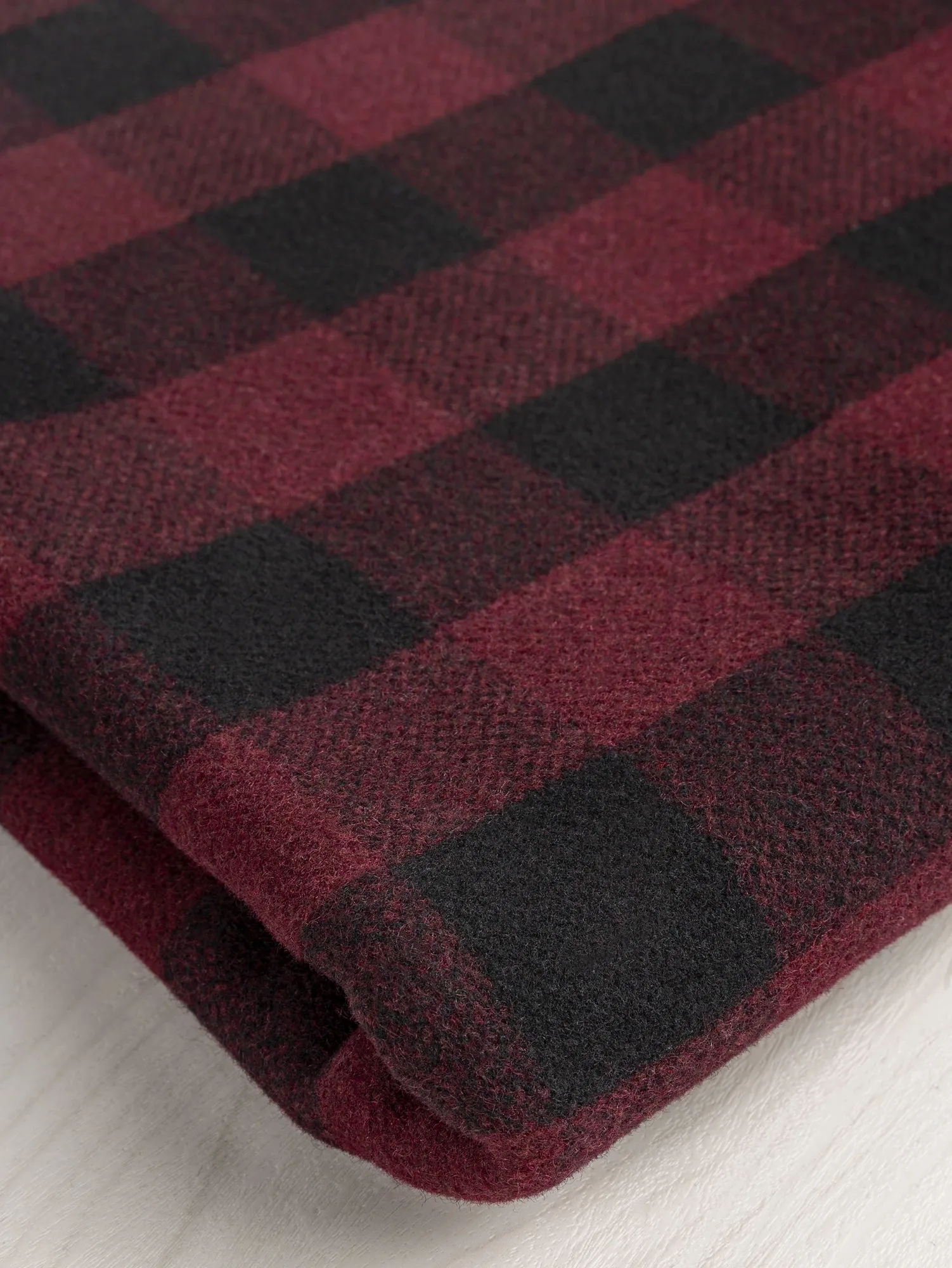 Large Buffalo Check Wool Blend Coating Deadstock - Bordeaux   Black - Swatch