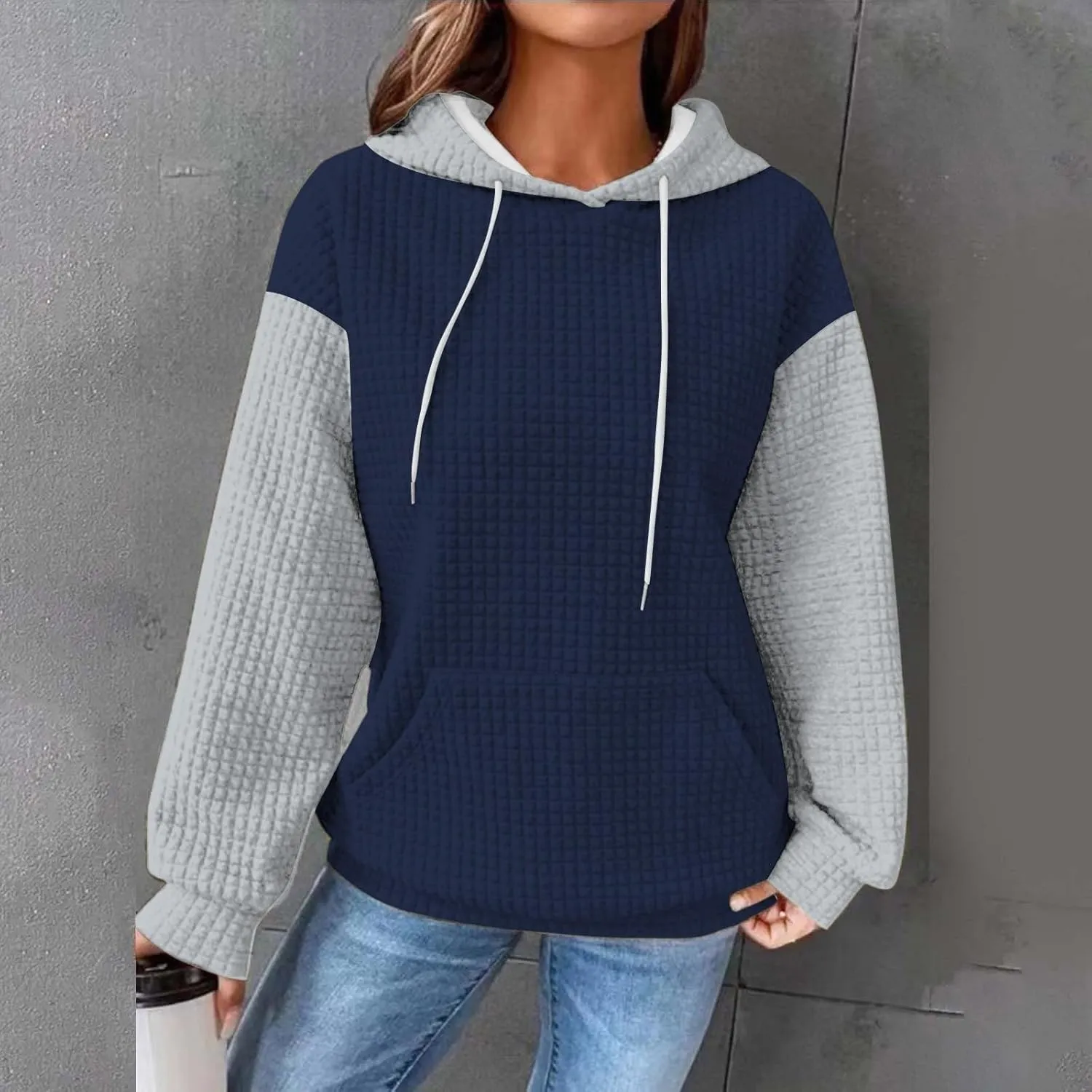 Lastesso Fall Clothes for Women 2024 Long Sleeve Oversized Hooded Pullovers Comfy Waffle Front Pockets Sweatshirts Hoodies