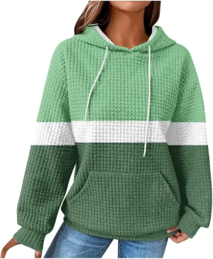 Lastesso Fall Clothes for Women 2024 Long Sleeve Oversized Hooded Pullovers Comfy Waffle Front Pockets Sweatshirts Hoodies