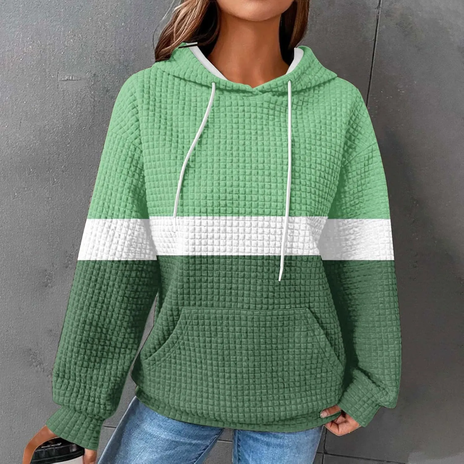 Lastesso Fall Clothes for Women 2024 Long Sleeve Oversized Hooded Pullovers Comfy Waffle Front Pockets Sweatshirts Hoodies