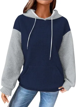 Lastesso Fall Clothes for Women 2024 Long Sleeve Oversized Hooded Pullovers Comfy Waffle Front Pockets Sweatshirts Hoodies