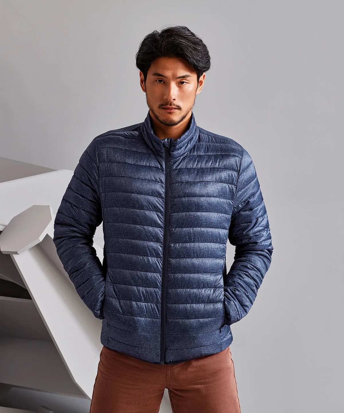 Melange padded jacket | Navy Melange