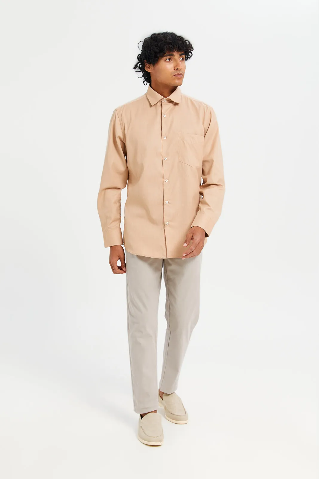 Men Beige Collared Formal Shirt