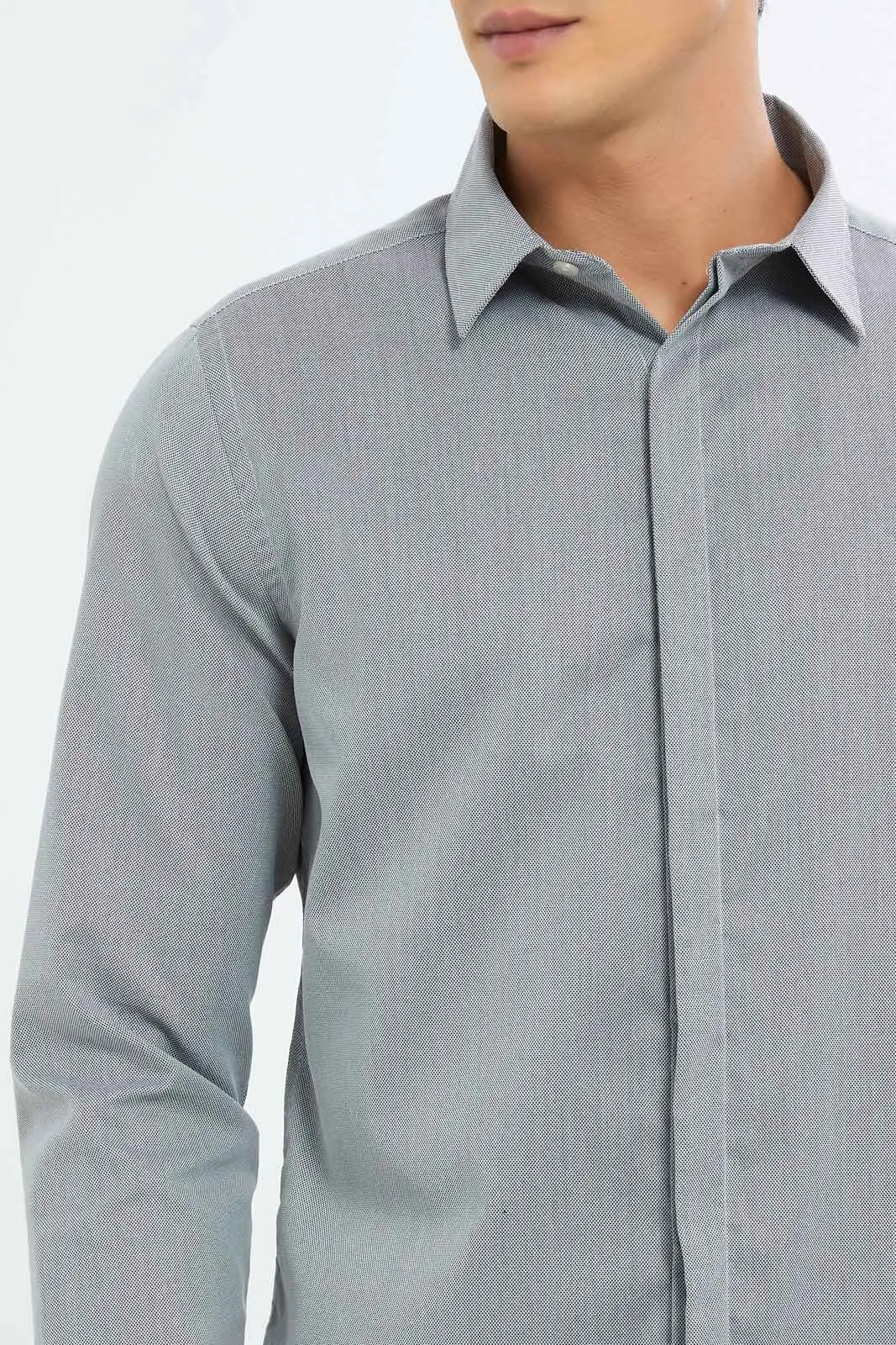 Men Grey Plain Formal Shirt