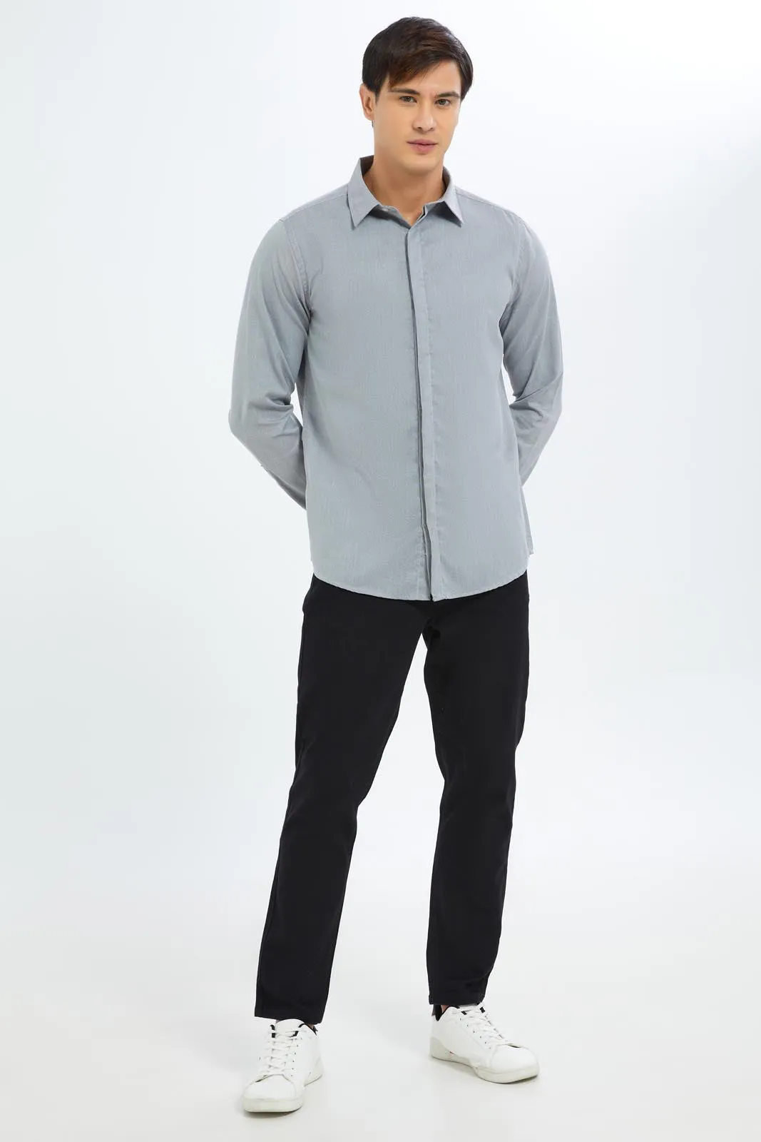 Men Grey Plain Formal Shirt