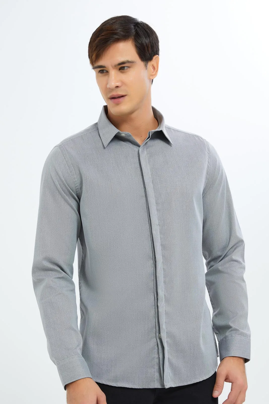 Men Grey Plain Formal Shirt