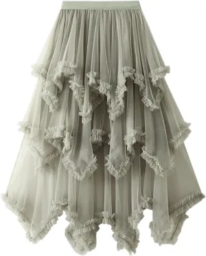 Midi Skirts for Women Women Mesh Solid Skirt A Line Color Waist Long Skirt High Skirt