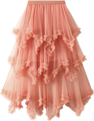 Midi Skirts for Women Women Mesh Solid Skirt A Line Color Waist Long Skirt High Skirt