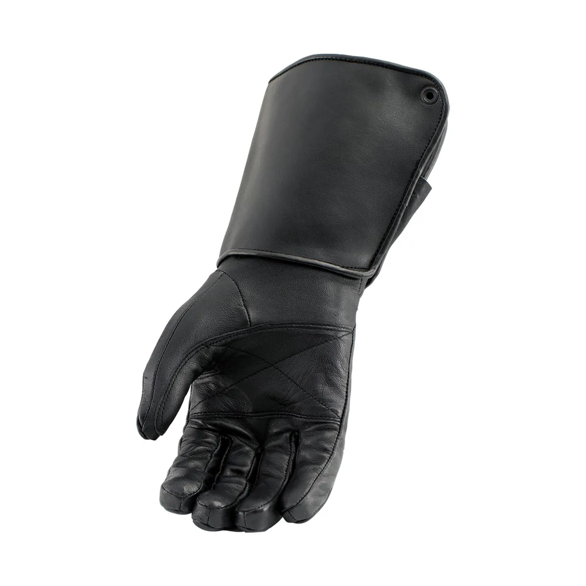 Milwaukee Leather SH262 Men's Black Leather Long Cuff Gauntlet Gloves with Zipper Closure