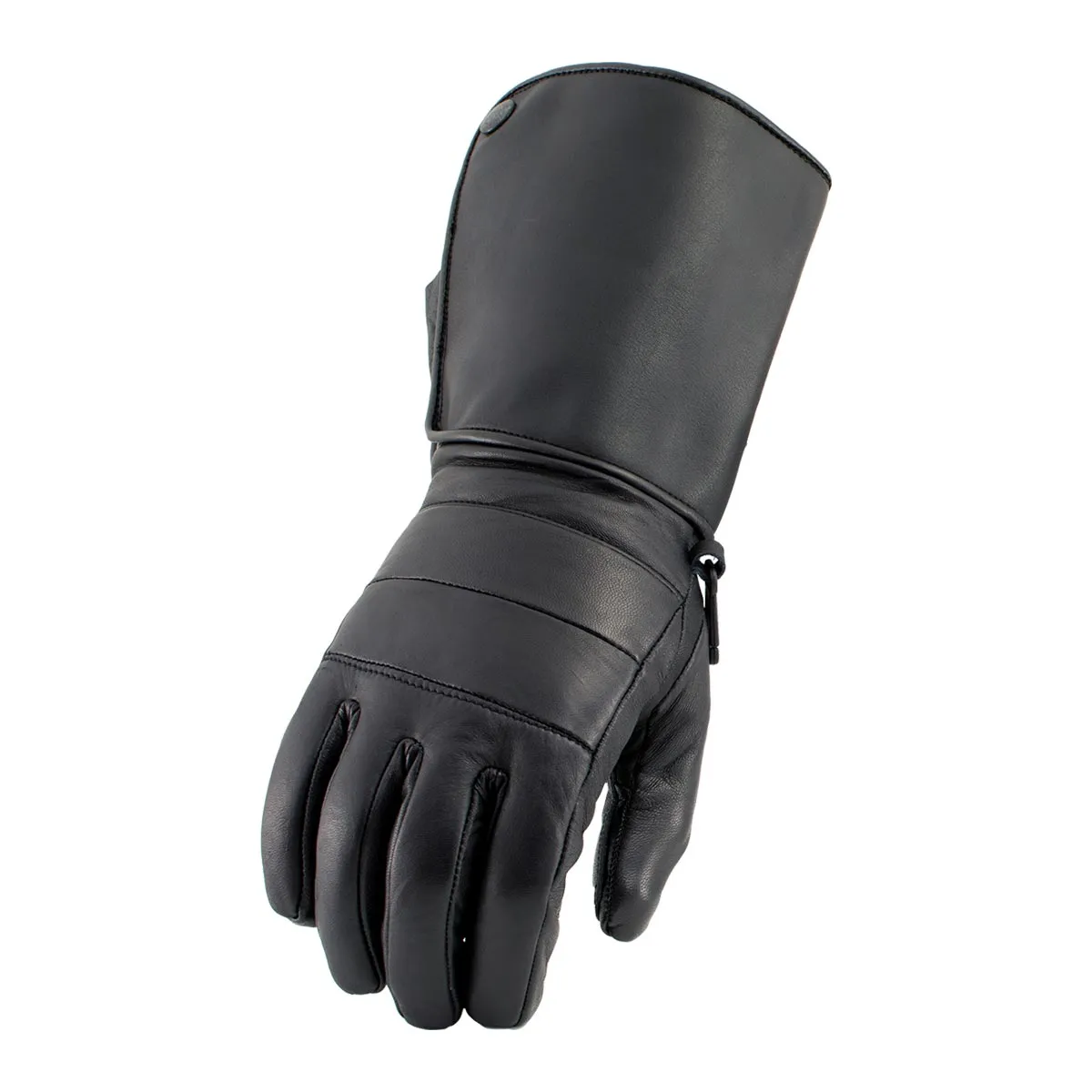 Milwaukee Leather SH262 Men's Black Leather Long Cuff Gauntlet Gloves with Zipper Closure