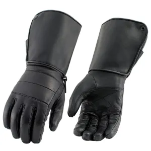 Milwaukee Leather SH262 Men's Black Leather Long Cuff Gauntlet Gloves with Zipper Closure