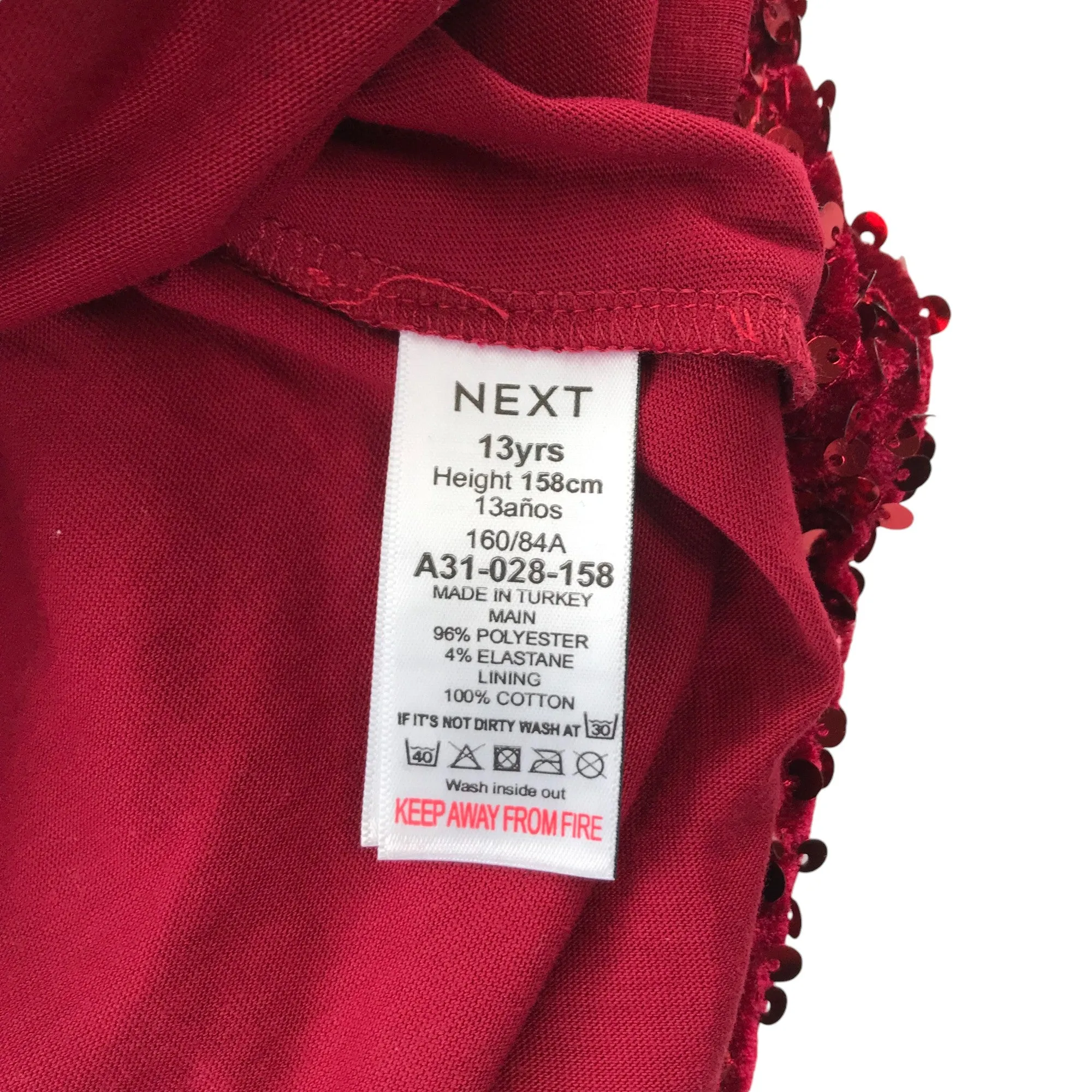Next dress 12-13 years red sequin butterfly sleeve A-line