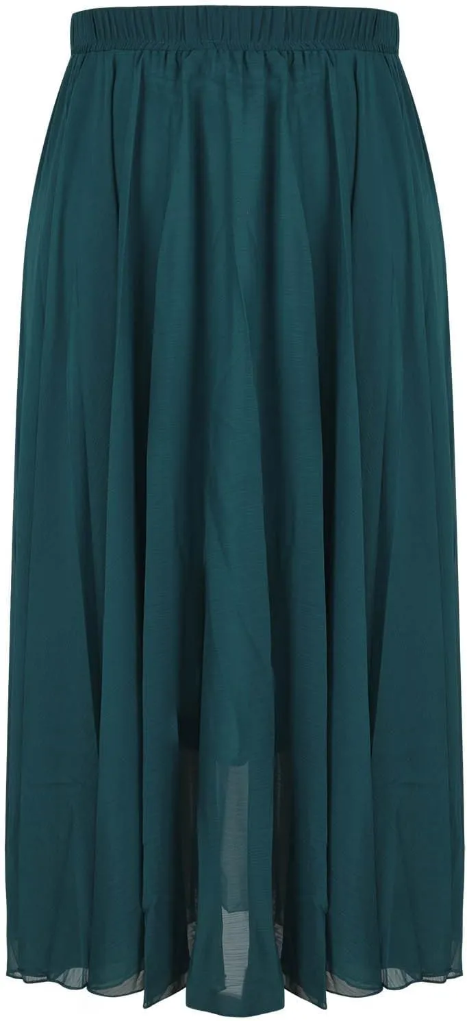 Oplxuo Women's Elastic Waist Chiffon Flowy Maxi Skirt Full Length A-Line Beach Long Skirts