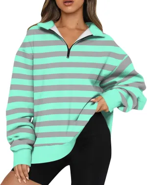 Quarter Zip Pullover Women Oversizds Trendy Sweatshirts Fall Outfits 2024 Fitted Comfy Vintage Pullover Sweatshirts