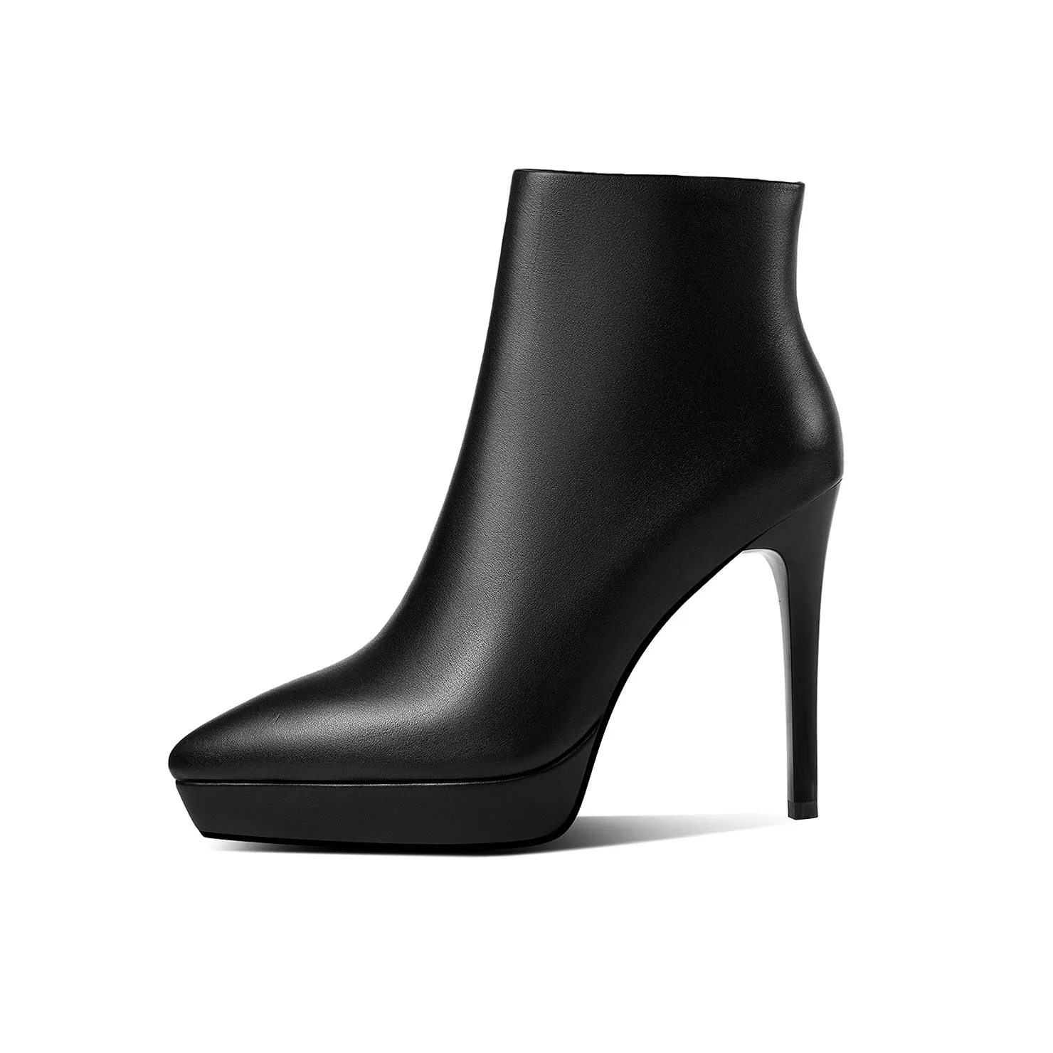 TinaCus Women's Genuine Leather Pointed Toe Handmade Platform Side Zipper Stiletto High Heels Chic Ankle Boots