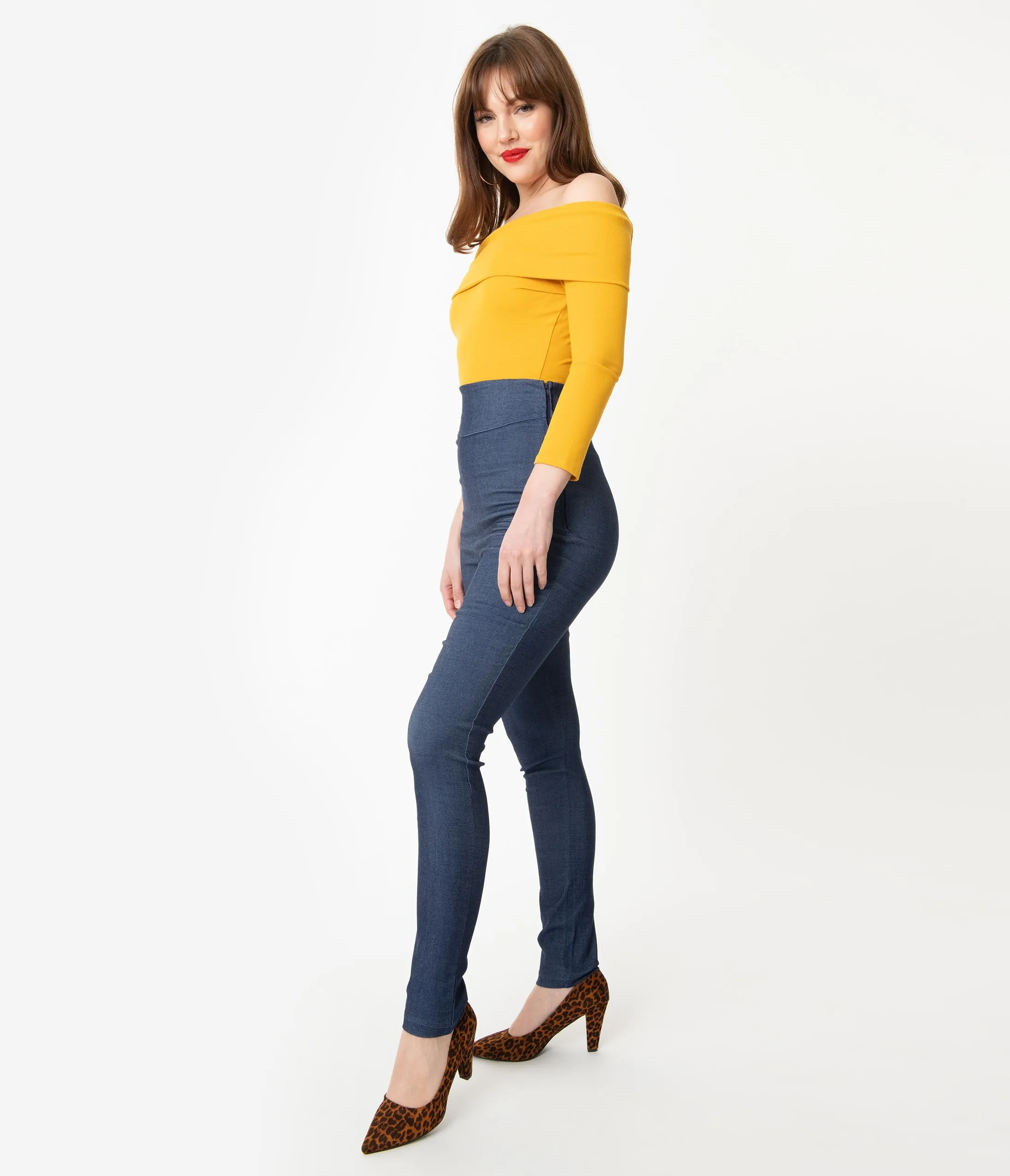 Unique Vintage Blue Denim High Waist Rizzo Cigarette Pants