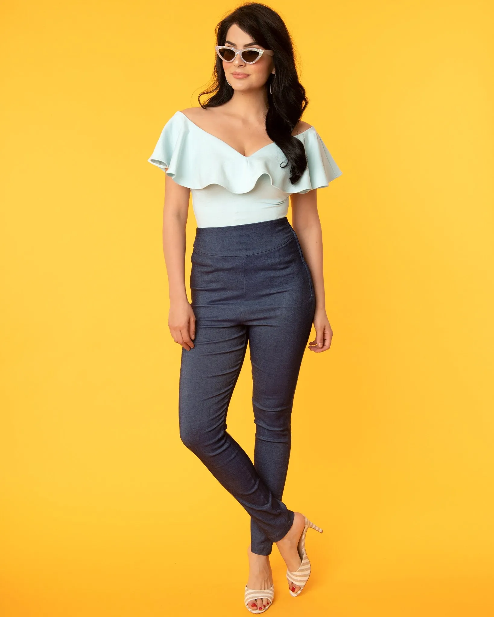 Unique Vintage Blue Denim High Waist Rizzo Cigarette Pants