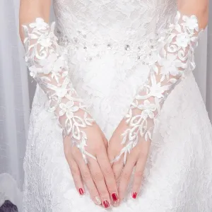 White Lace Sequins Beads Lace  Wedding Glove