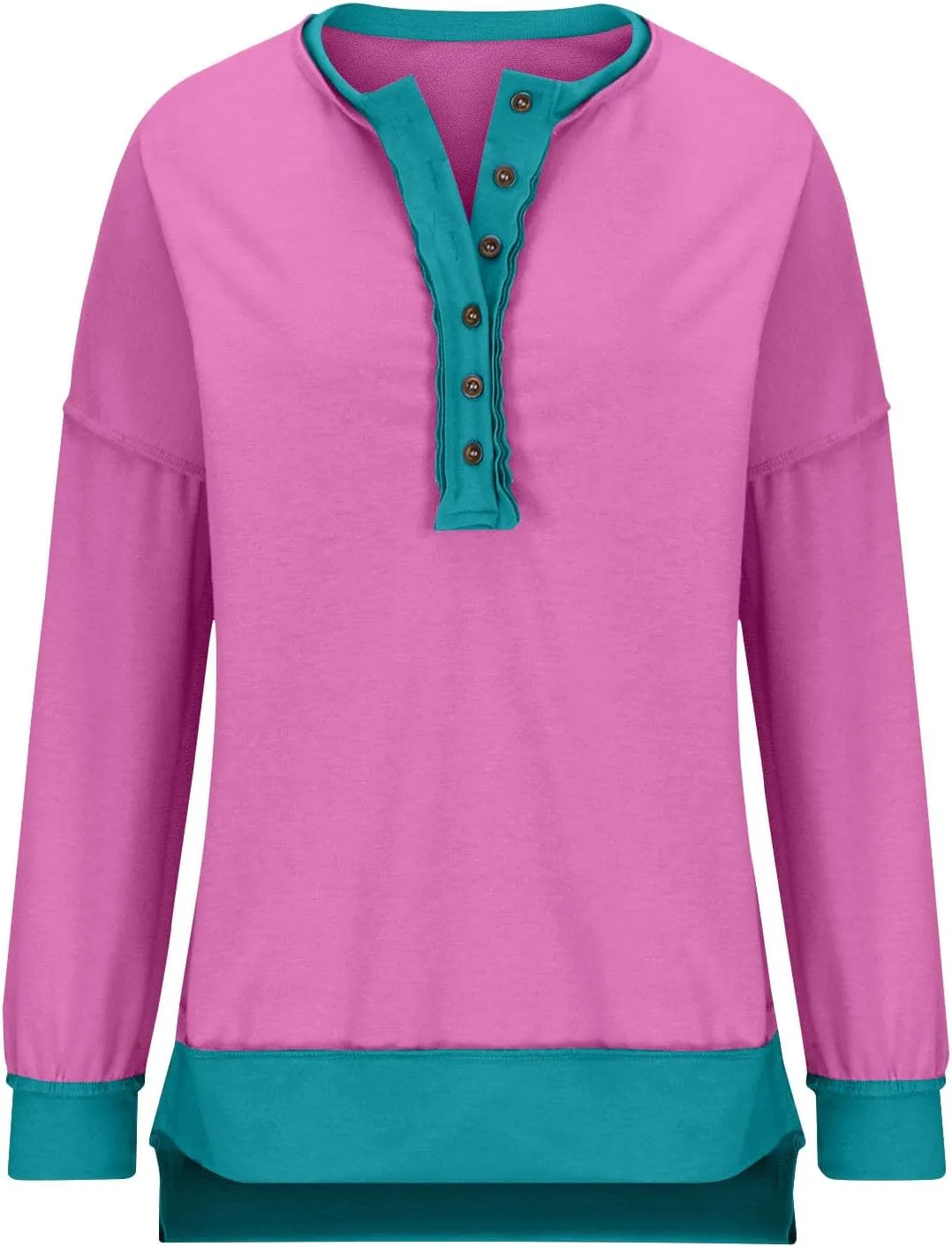 Women Oversized Sweatshirt Tops Colors Block Cute Sweater Comfort Button Ncek Pullover 2024 Fall Fashion Clothing