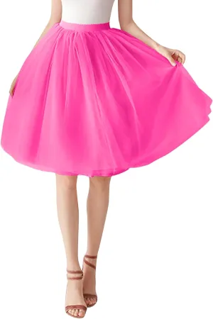 Women's A-Line High Waisted Midi Skirt Women's Tulle Skirt Short Gown Ballet Dance Dress Evening Hoop Skirt