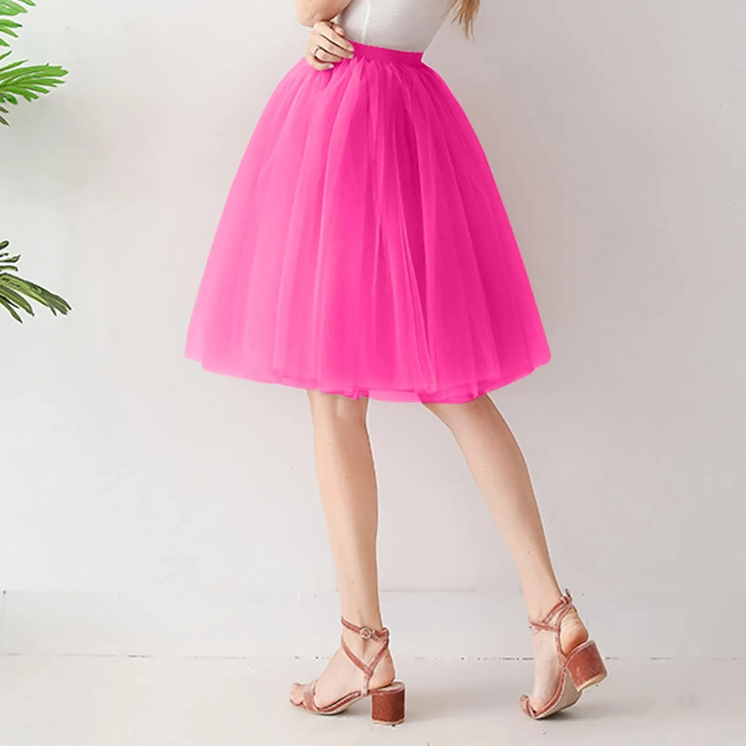 Women's A-Line High Waisted Midi Skirt Women's Tulle Skirt Short Gown Ballet Dance Dress Evening Hoop Skirt