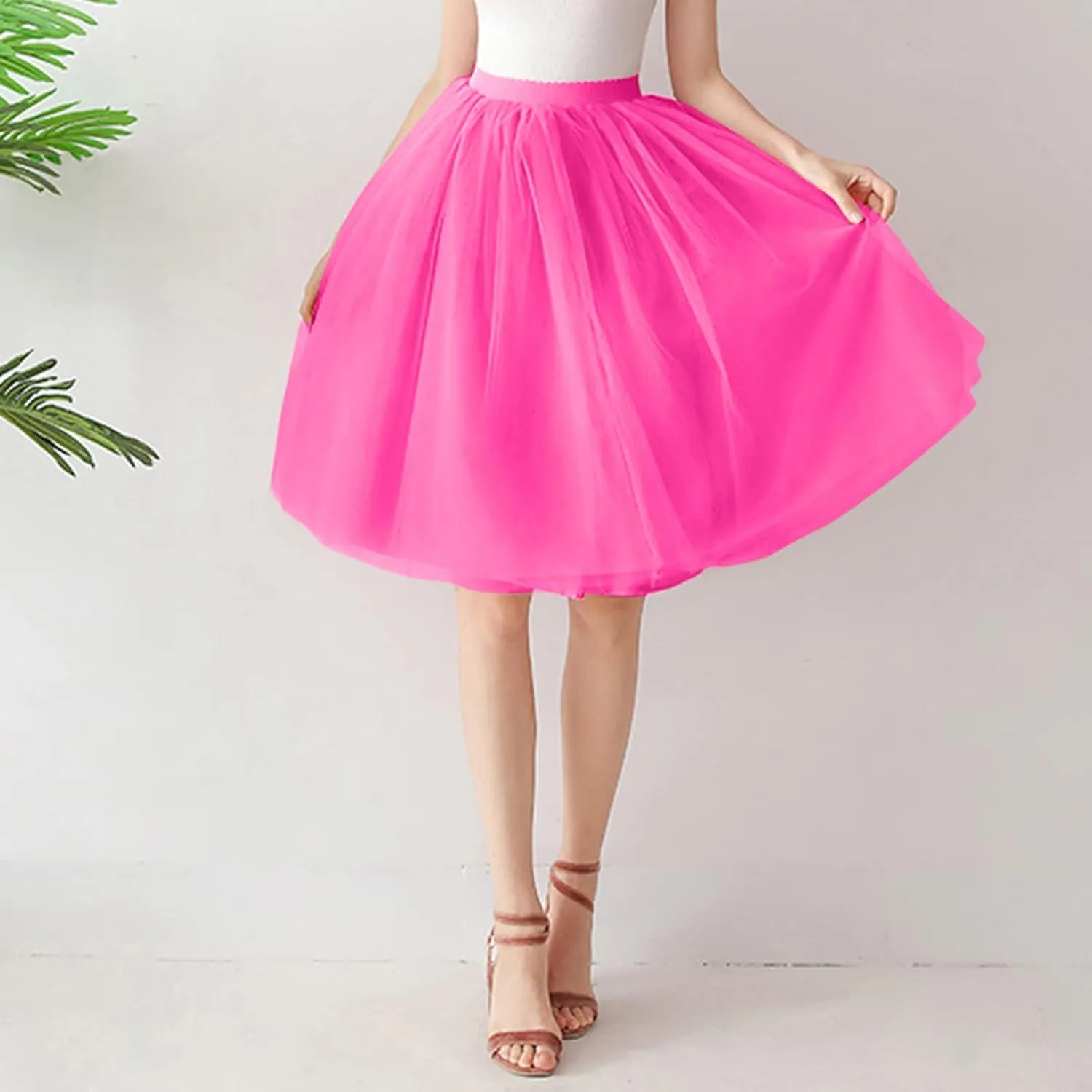 Women's A-Line High Waisted Midi Skirt Women's Tulle Skirt Short Gown Ballet Dance Dress Evening Hoop Skirt
