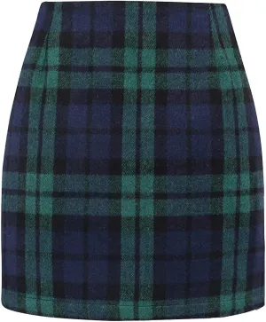 Women's Casual Strech High Waist Corduroy Skirt Fall Bodycon A Line Plaid Pencil Mini Skirt