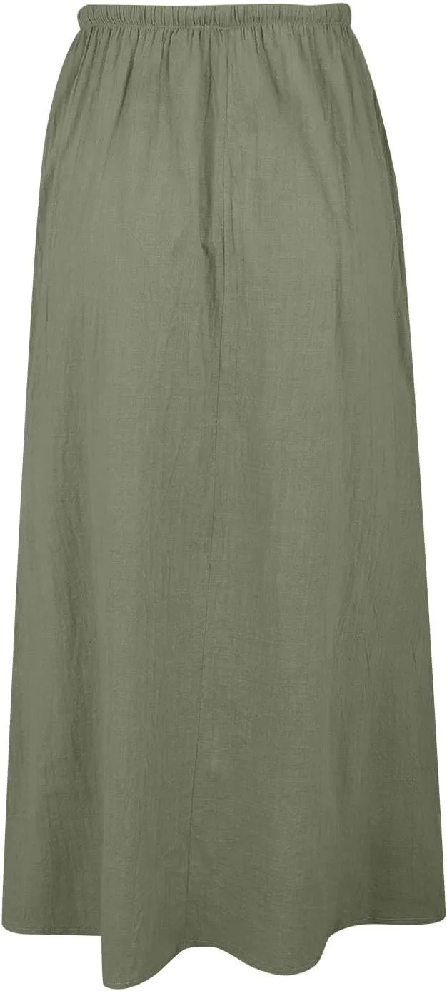 Womens Linen Skirt ummer Casual Maxi Skirt Drawstring Low Rise A-Line Flowy Boho Beach Vacation Outfits