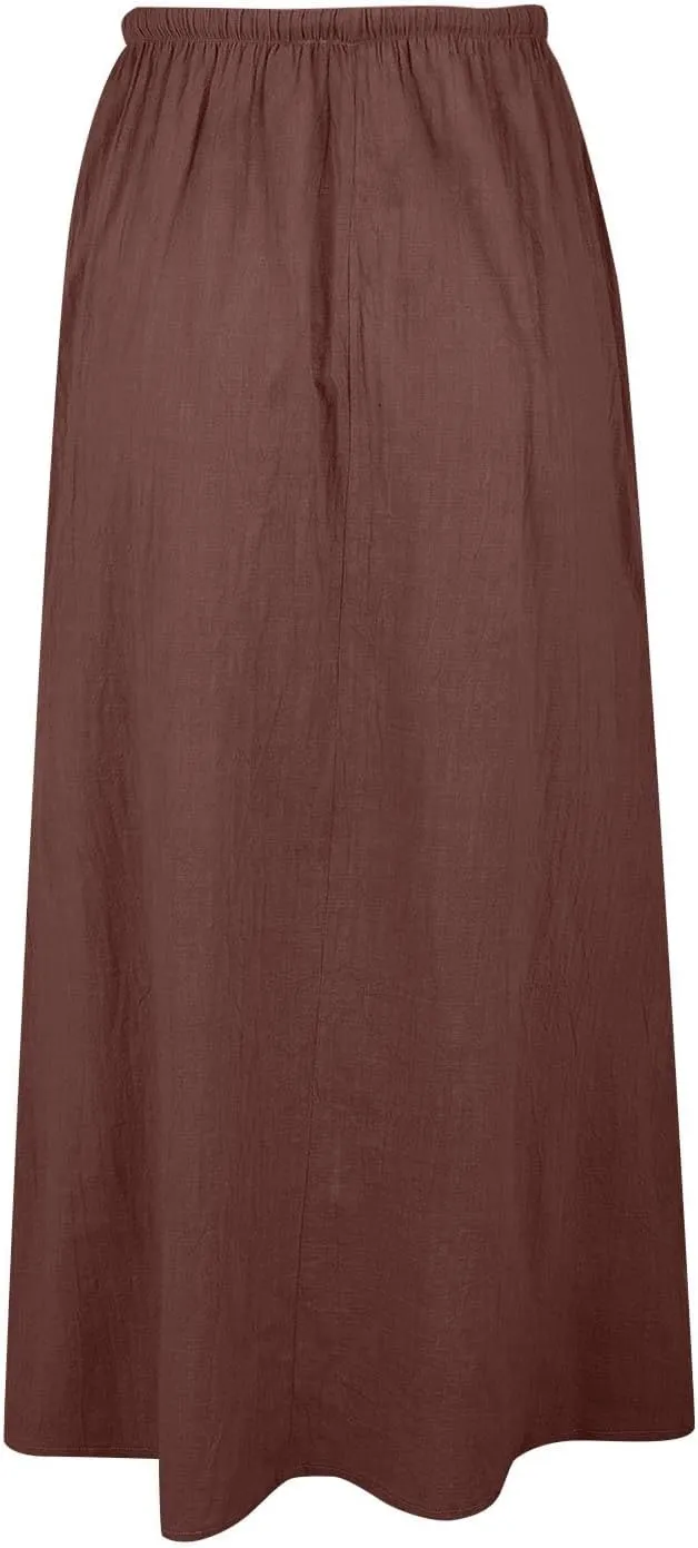 Womens Linen Skirt ummer Casual Maxi Skirt Drawstring Low Rise A-Line Flowy Boho Beach Vacation Outfits