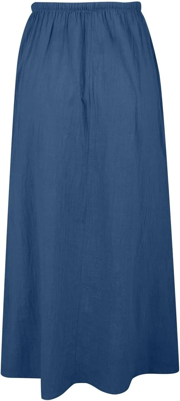 Womens Linen Skirt ummer Casual Maxi Skirt Drawstring Low Rise A-Line Flowy Boho Beach Vacation Outfits