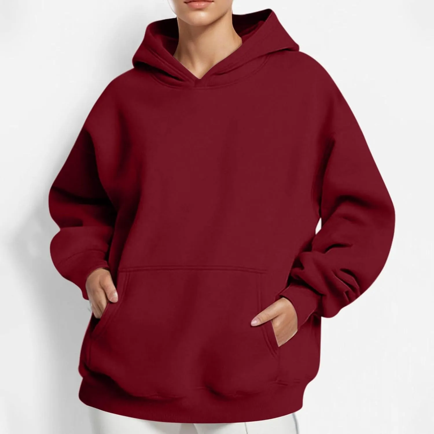 Womens Thick Oversized Pullover Hoodie with Front Pocket Casual Loose Fit Sweatshirt 2025 Fashion Fleece Sweater Tuinc